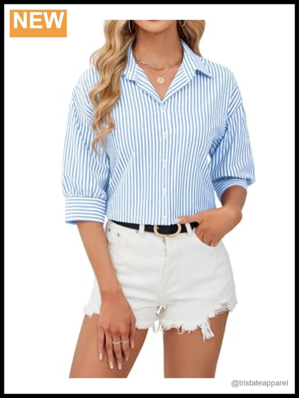 Women's Striped 3/4 Sleeve Button Down Shirt Wrinkle Free